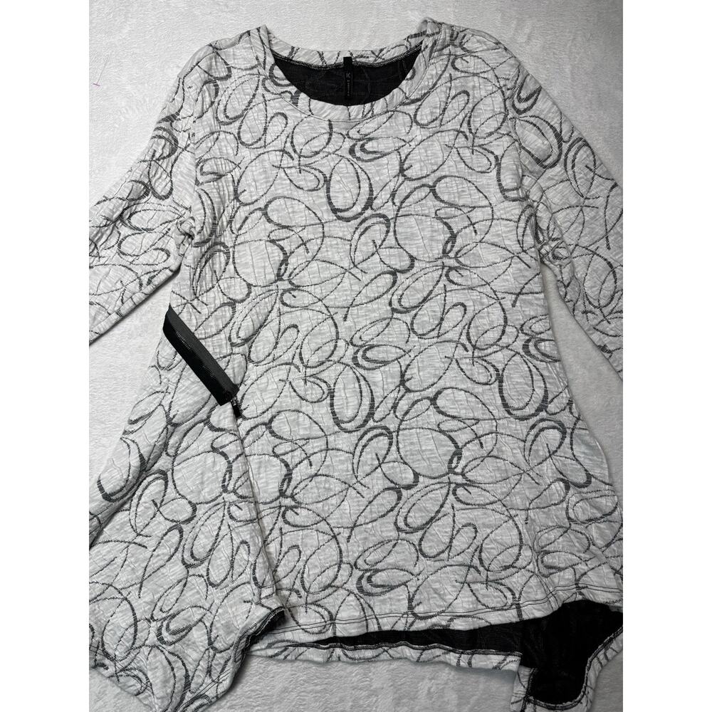 I.C. by Connie K Asymmetrical Tunic Top Black/White Scribble VTG Made In USA XL